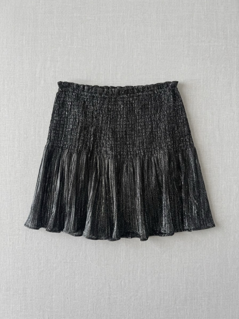 Zara Black Shimmery Smocked Skater Skirt